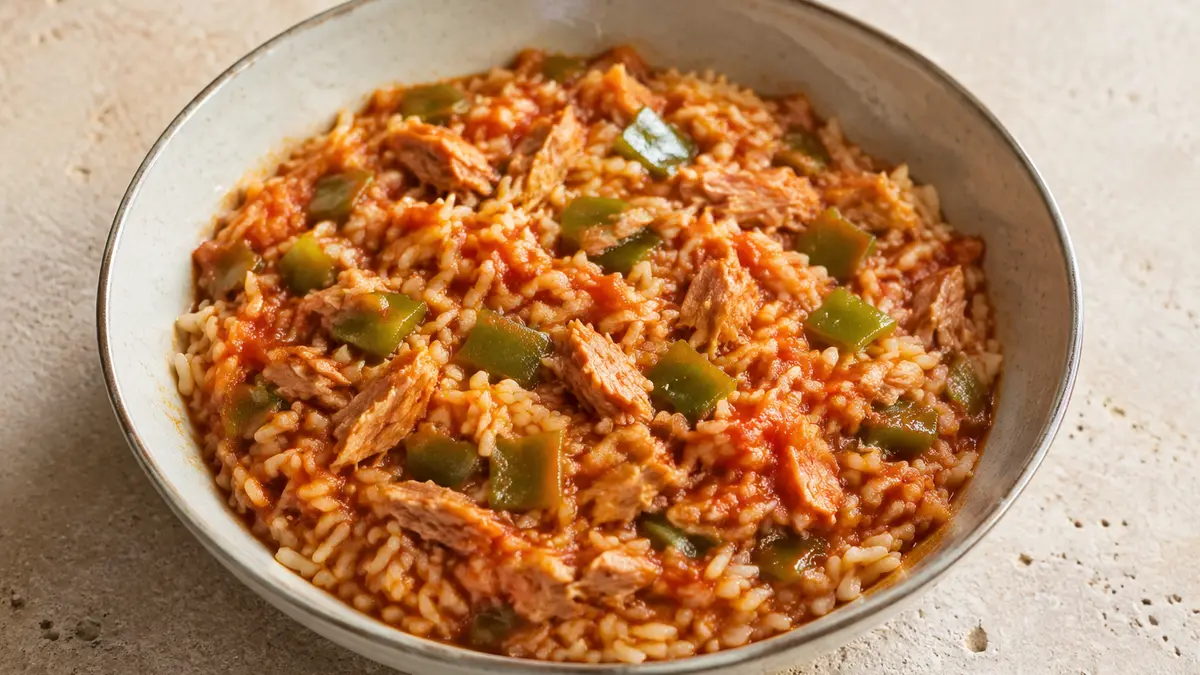 Fotografía ilustrativa de la receta Arroz blanco con atún y tomate
