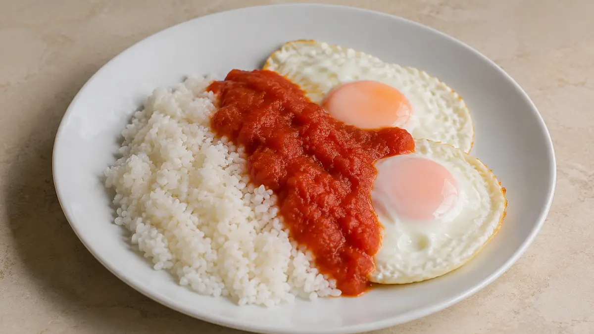Fotografía ilustrativa de la receta Arroz a la cubana con huevo y tomate