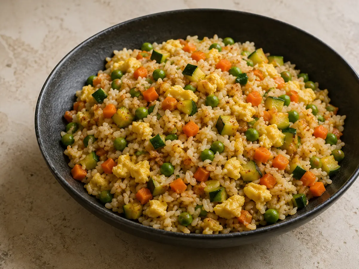 Imagen ilustrativa de la receta Arroz salteado con calabacín, zanahoria y huevo