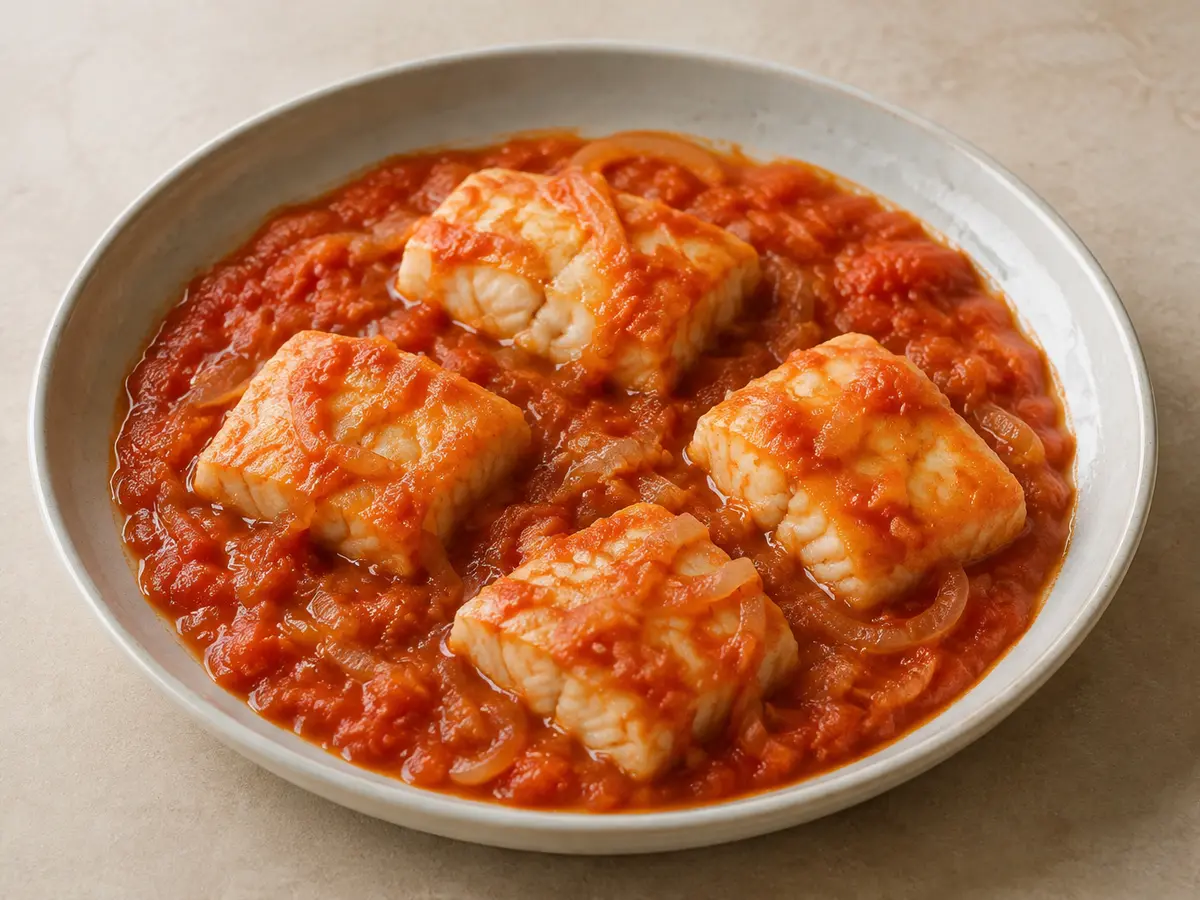 Imagen ilustrativa de la receta Bacalao con tomate y pimientos