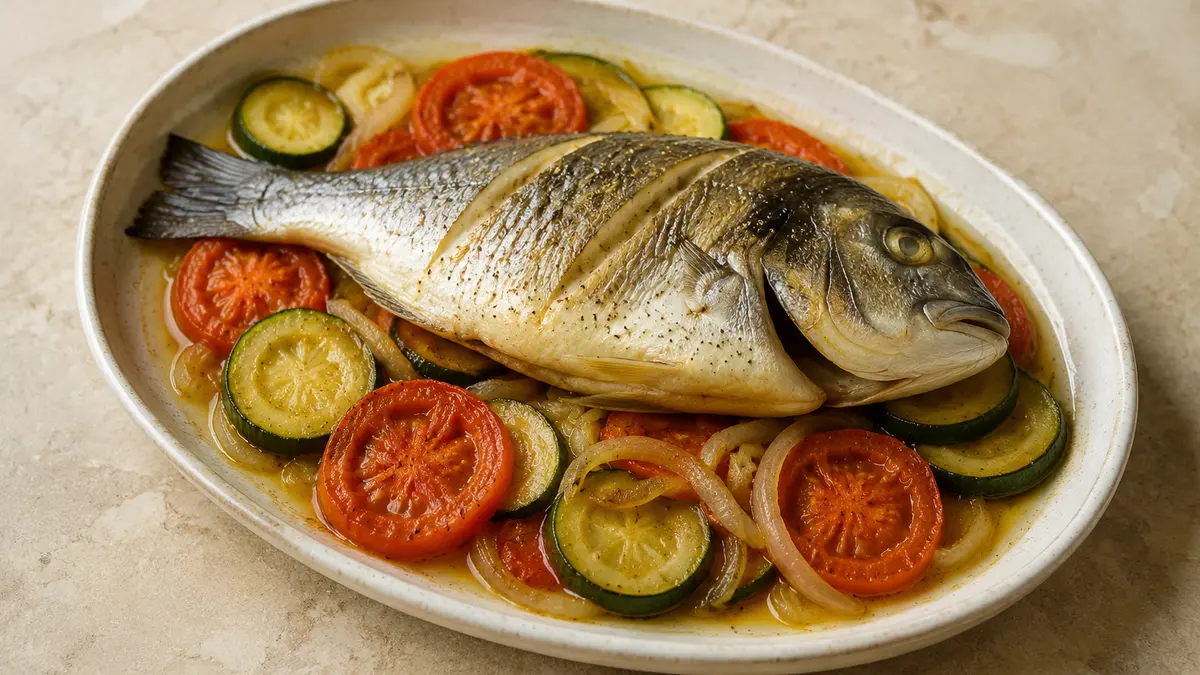 Fotografía ilustrativa de Dorada al horno con patatas