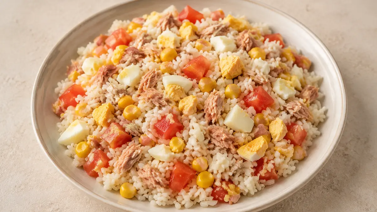 Fotografía ilustrativa de la receta Ensalada de arroz, atún y tomate