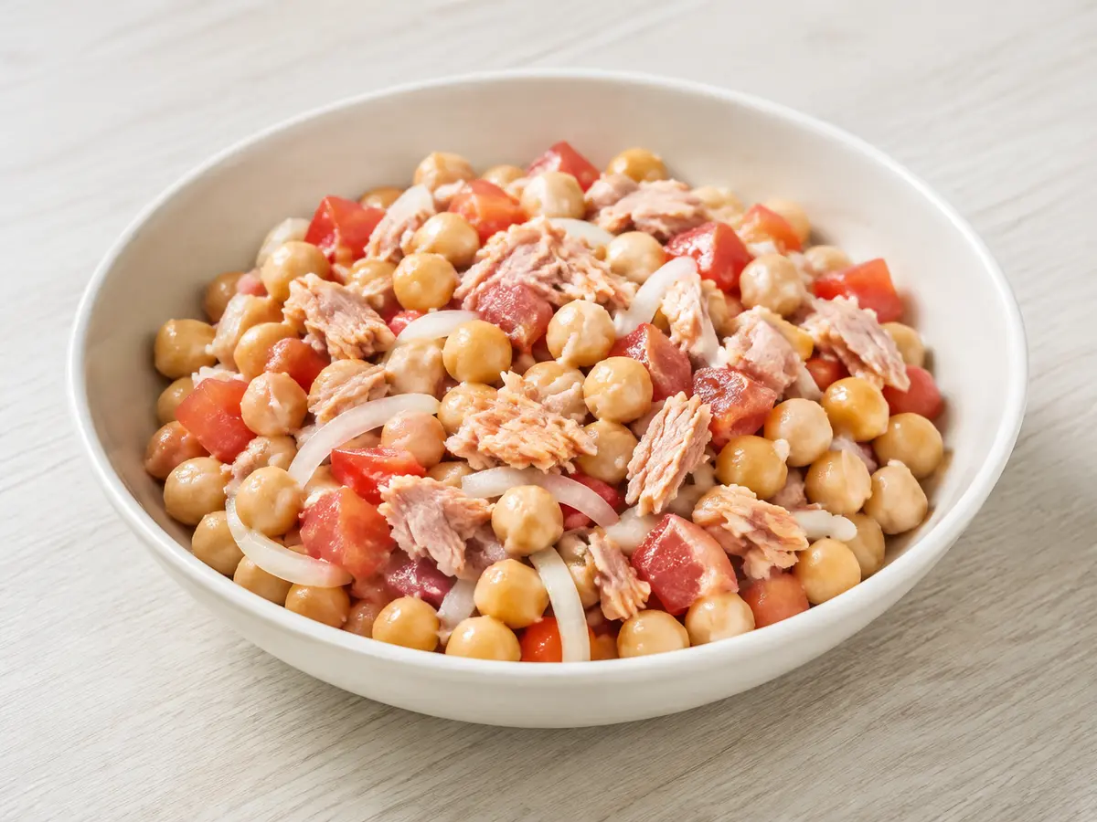 Imagen ilustrativa de la receta Ensalada de garbanzos, atún y pepino