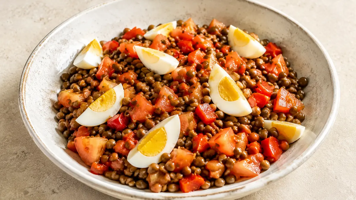 Fotografía ilustrativa de la receta Ensalada de lentejas con huevo