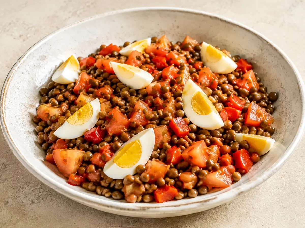Imagen ilustrativa de la receta Ensalada de lentejas con huevo