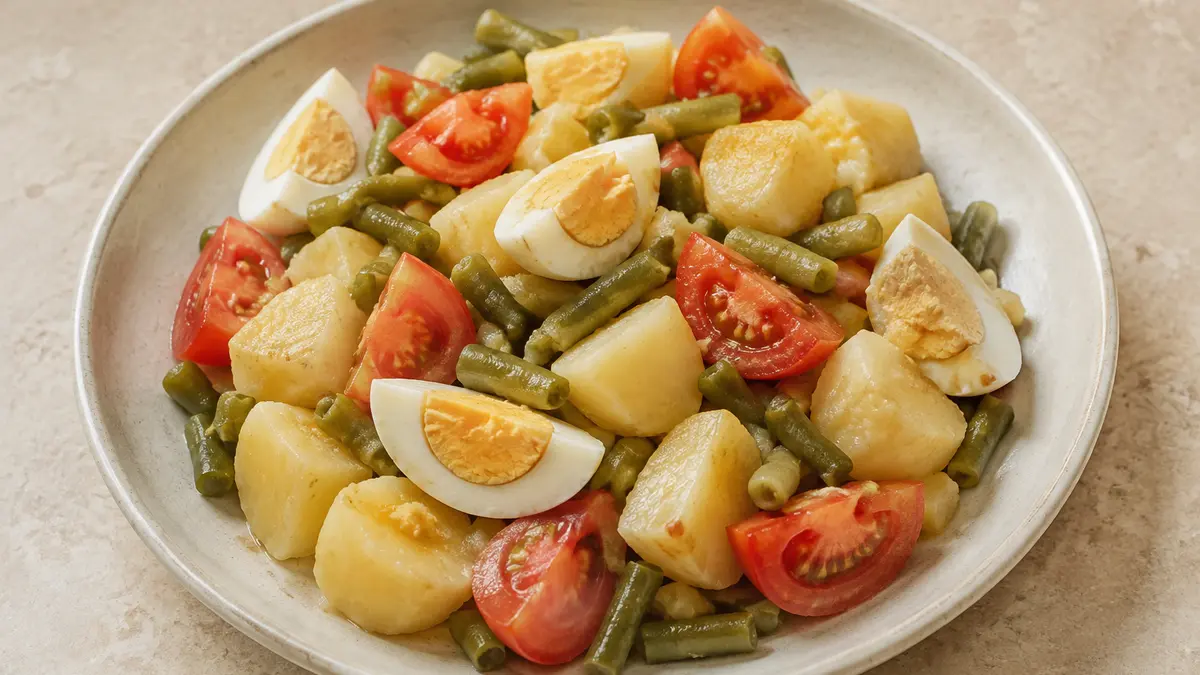 Fotografía ilustrativa de Ensalada templada de patata, huevo y judías verdes