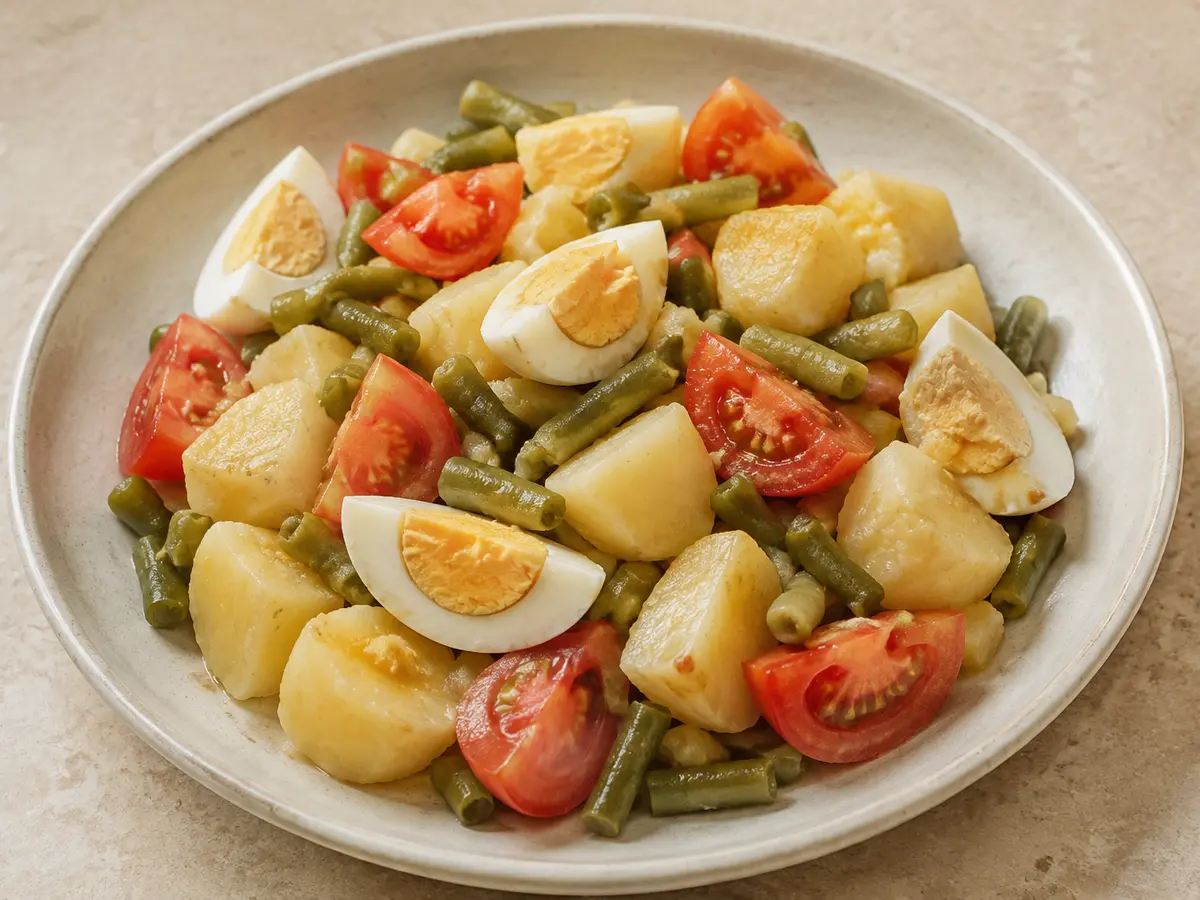 Imagen ilustrativa de la receta Ensalada templada de patata, huevo y judías verdes