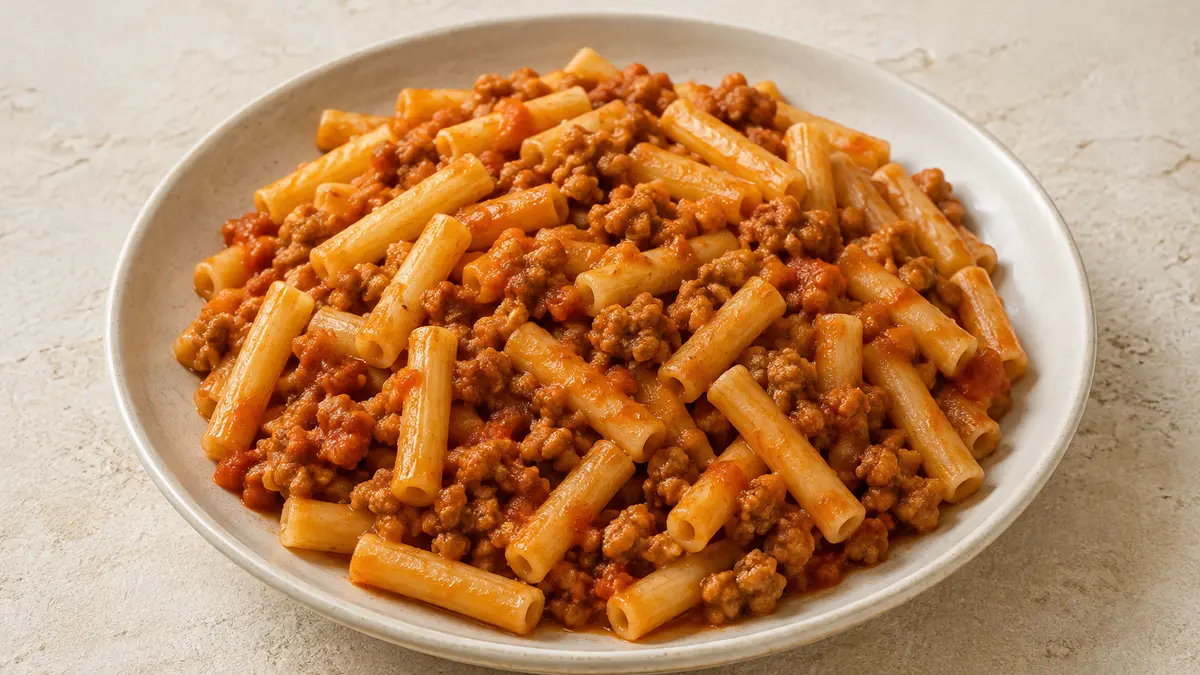Fotografía ilustrativa de Espaguetis con tomate y carne