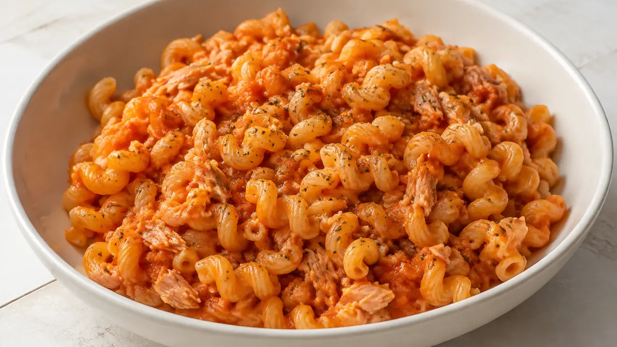 Fotografía ilustrativa de la receta Macarrones con atún y tomate