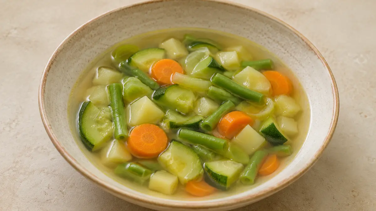 Fotografía ilustrativa de Sopa de verduras con garbanzos